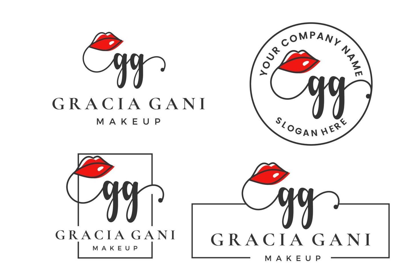 lettre initiale gg g logo pour lèvre, baiser, rouge à lèvres, collection de dessins vectoriels de maquillage vecteur