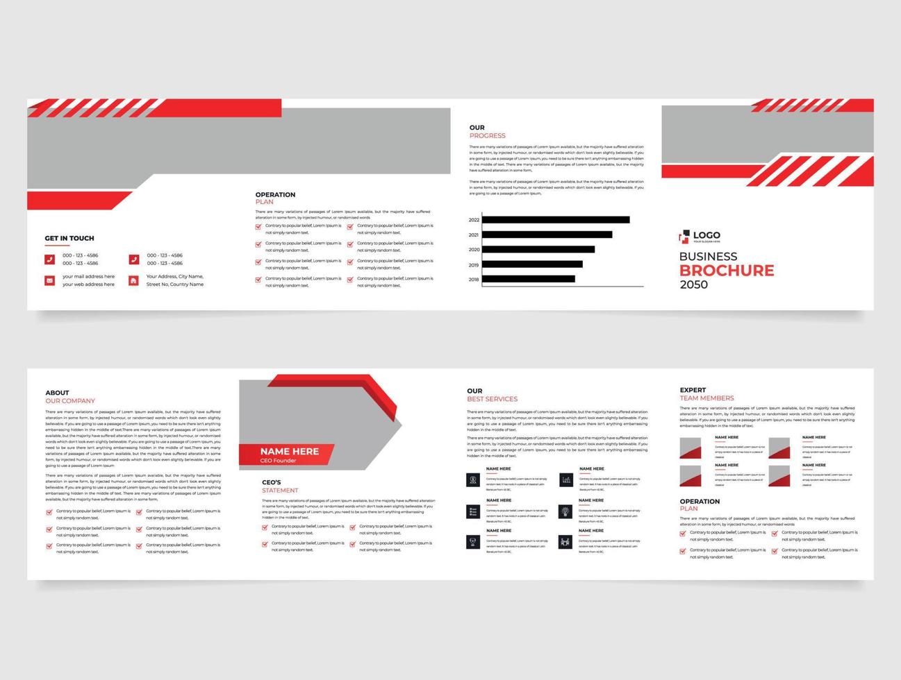 conception de brochure créative à quatre volets, modèle de brochure d'entreprise, conception de brochure d'entreprise, profil d'entreprise moderne, dépliant, couleur bleue, mise en page vecteur