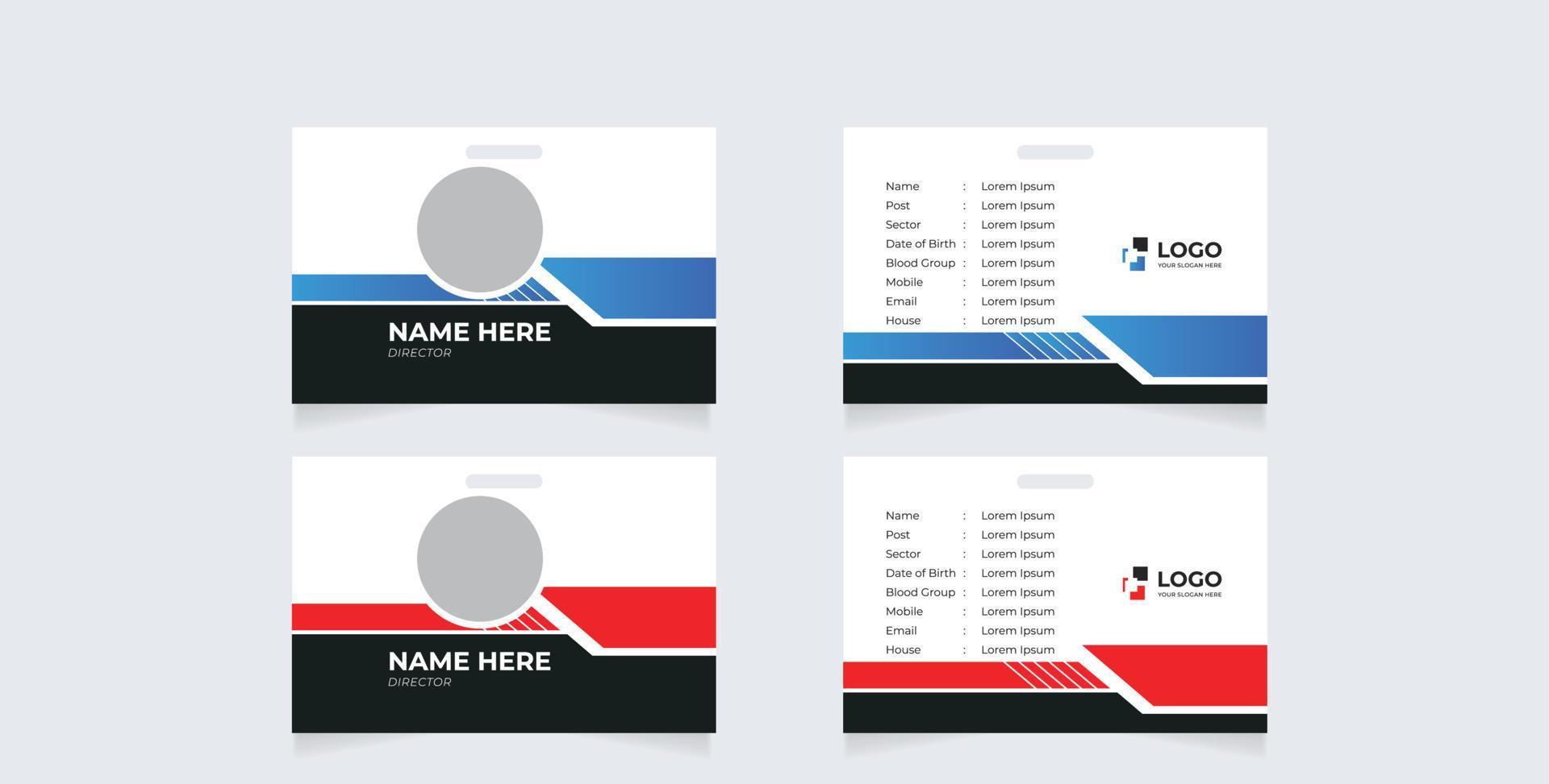 conception de carte d'identité géométrique bleu blanc abstrait simple, vecteur de modèle de carte d'identité professionnelle pour l'employé