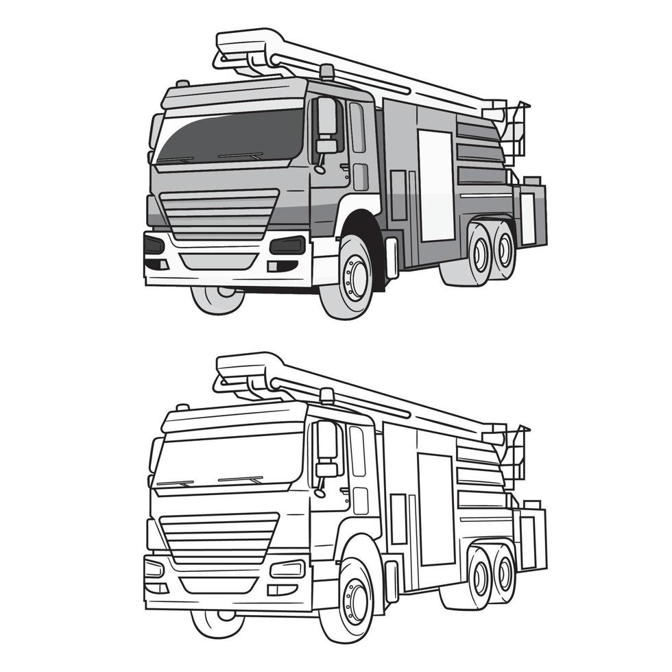 croquis de camion de pompiers sur fond blanc. transport de bande dessinée. vecteur