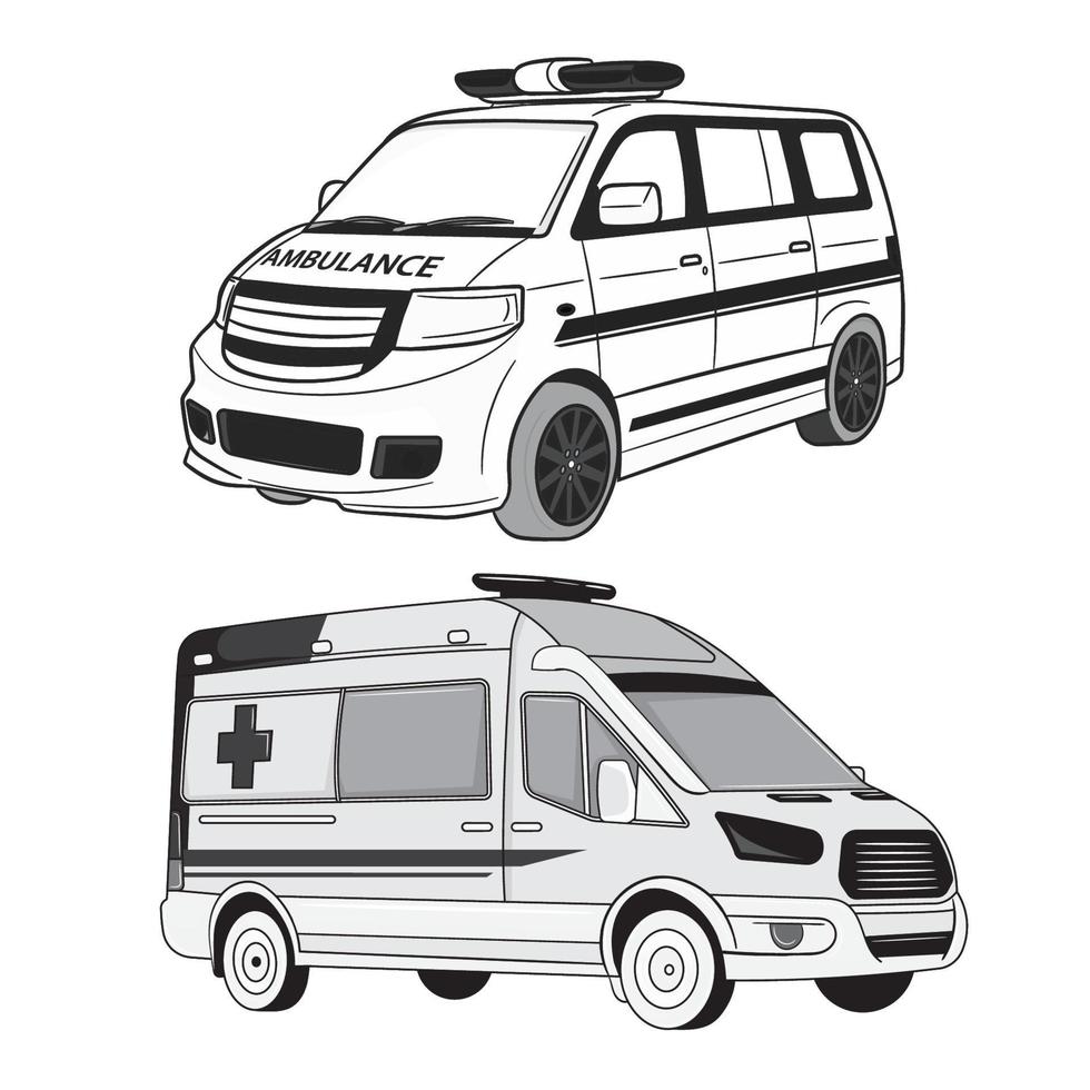 croquis de voiture d'ambulance sur fond blanc. urgence paramédicale automobile ambulance. vecteur