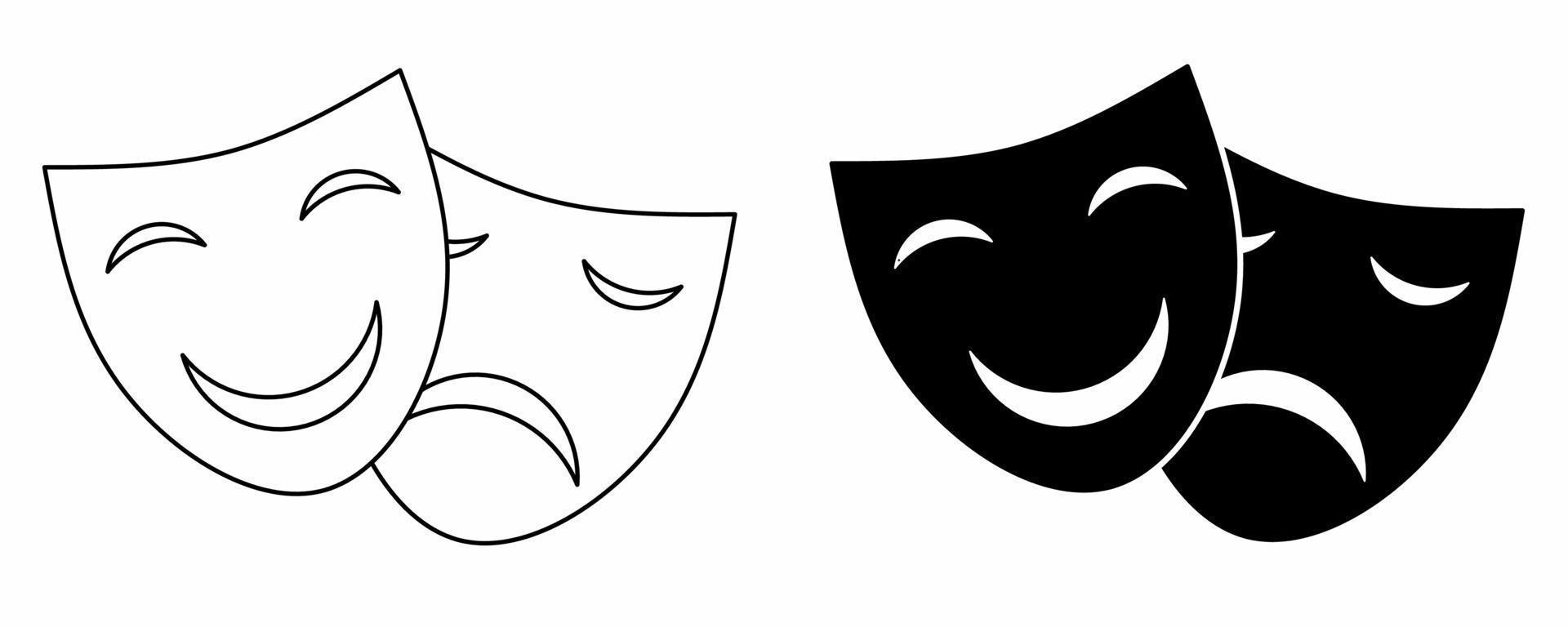 contours silhouette théâtre masques icon set isolé sur fond blanc vecteur