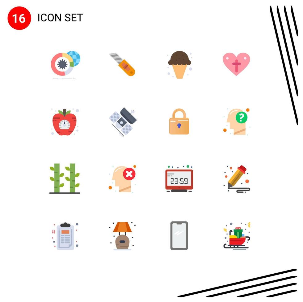 ensemble moderne de 16 pictogrammes de couleurs plates d'amours love cutter heart cream pack modifiable d'éléments de conception de vecteur créatif