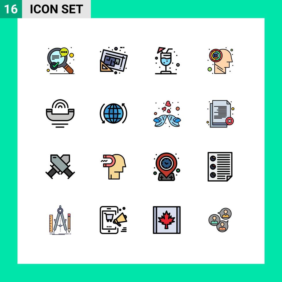 ensemble moderne de 16 lignes remplies de couleurs plates pictogramme du plan de l'appareil de productivité cerveau labyrinthe éléments de conception vectoriels créatifs modifiables vecteur