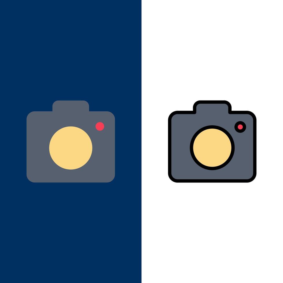 caméra image photo image icônes plat et ligne remplie icône ensemble vecteur fond bleu
