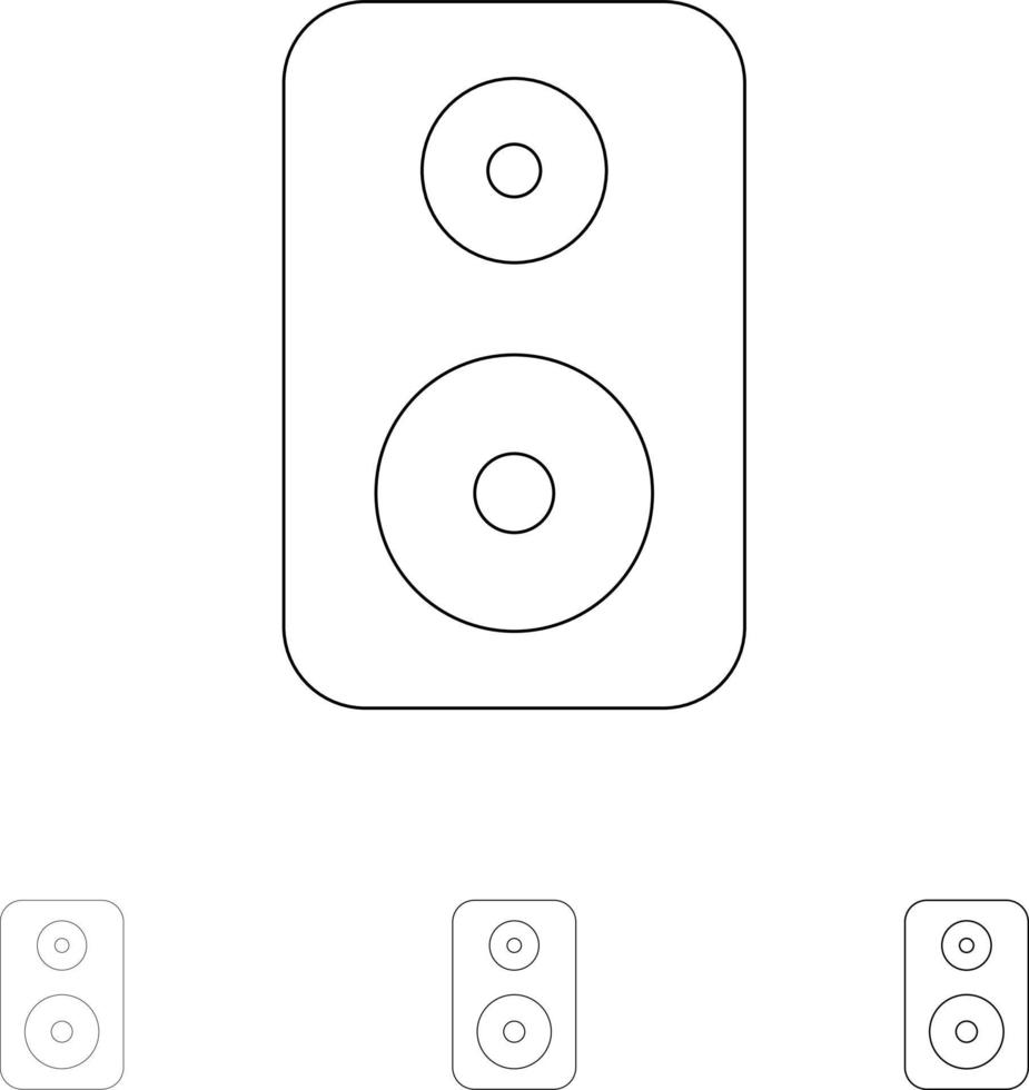 haut-parleur woofer laud jeu d'icônes de ligne noire audacieuse et mince vecteur