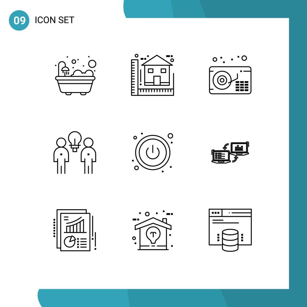 ensemble moderne de 9 contours et symboles tels que le travail d'équipe de commutateur idée d'équipe audio éléments de conception vectoriels modifiables vecteur