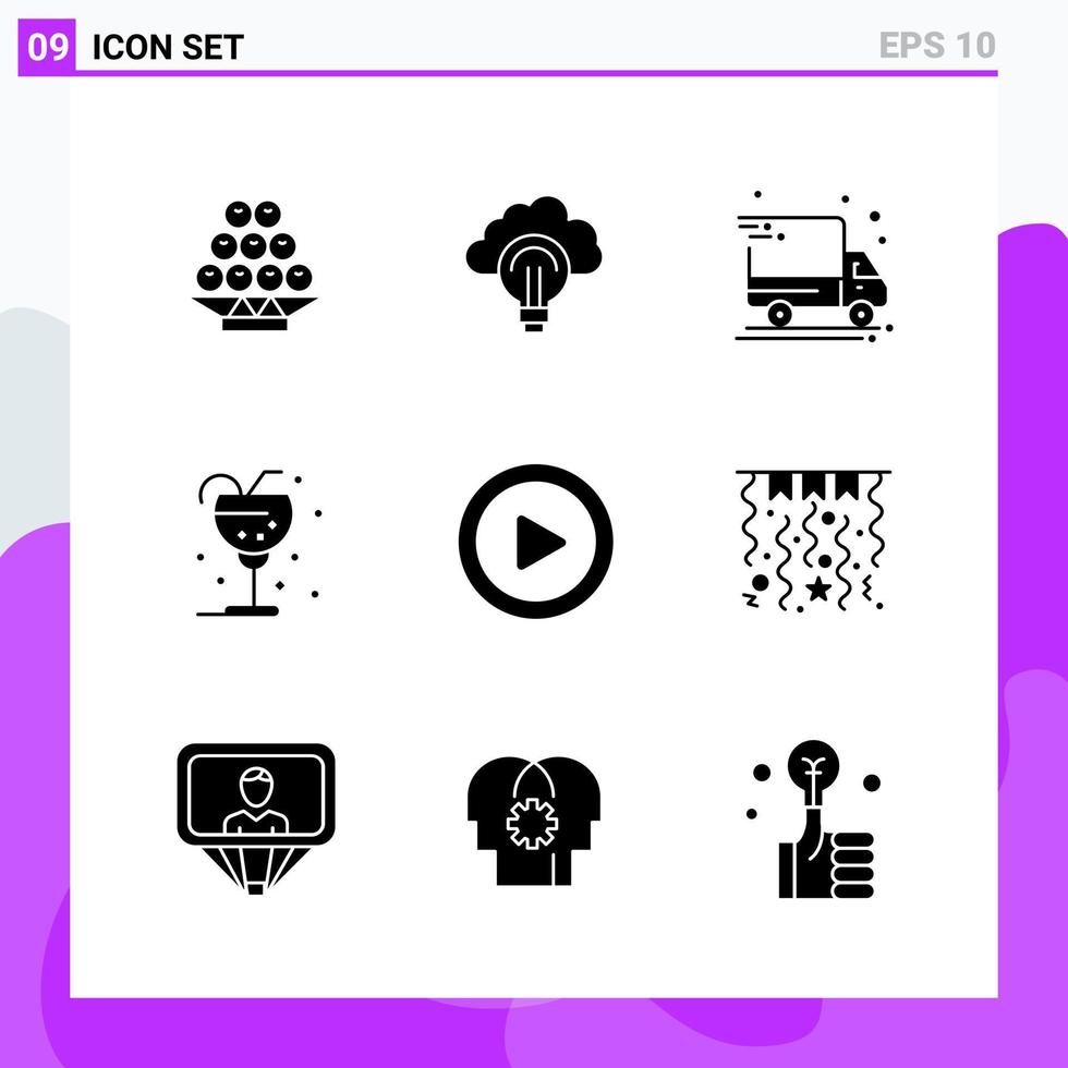 ensemble de 9 icônes de style solide symboles de glyphes créatifs pour la conception de sites Web et les applications mobiles signe d'icône solide simple isolé sur fond blanc 9 icônes fond de vecteur d'icône noire créative