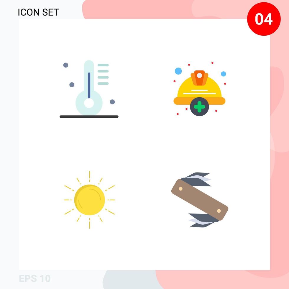 4 icônes plates universelles définies pour les applications web et mobiles appareil main-d'œuvre nourriture cap espace éléments de conception vectoriels modifiables vecteur
