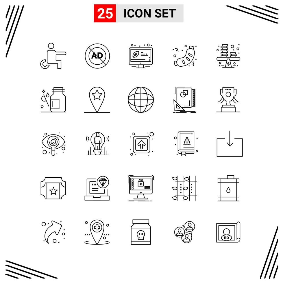 25 symboles de contour créatifs basés sur une grille de style de ligne d'icônes pour la conception de sites Web signes d'icône de ligne simple isolés sur fond blanc 25 jeu d'icônes fond de vecteur d'icône noire créative