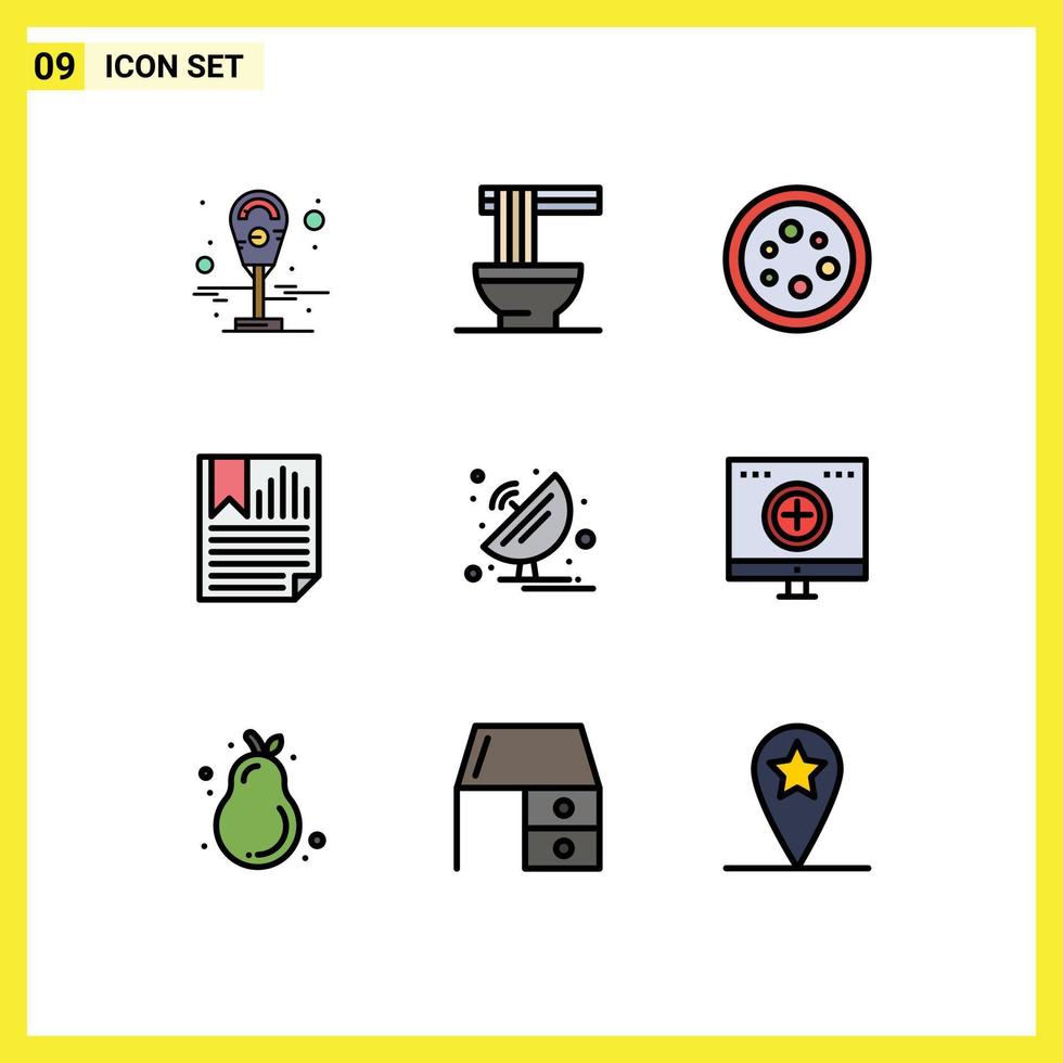 groupe de 9 signes et symboles de couleurs plates remplies pour les éléments de conception vectoriels modifiables de signet de page de chimie de papier d'antenne vecteur