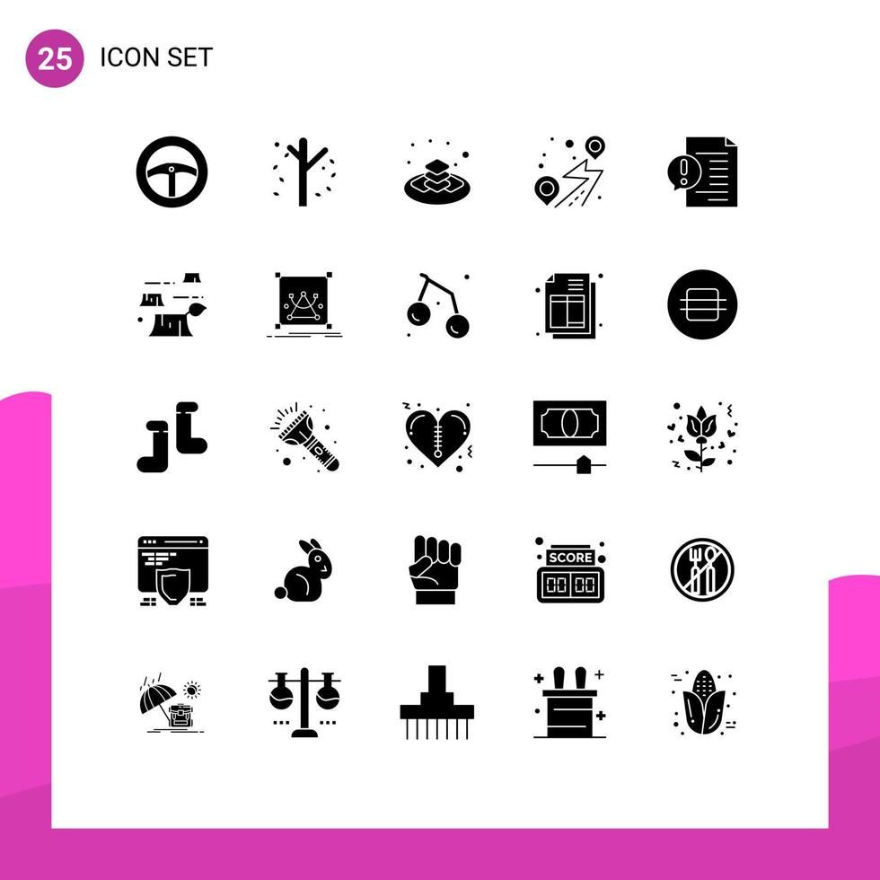 groupe de 25 signes et symboles de glyphes solides pour la route de contact emplacement de la route douce éléments de conception vectoriels modifiables vecteur