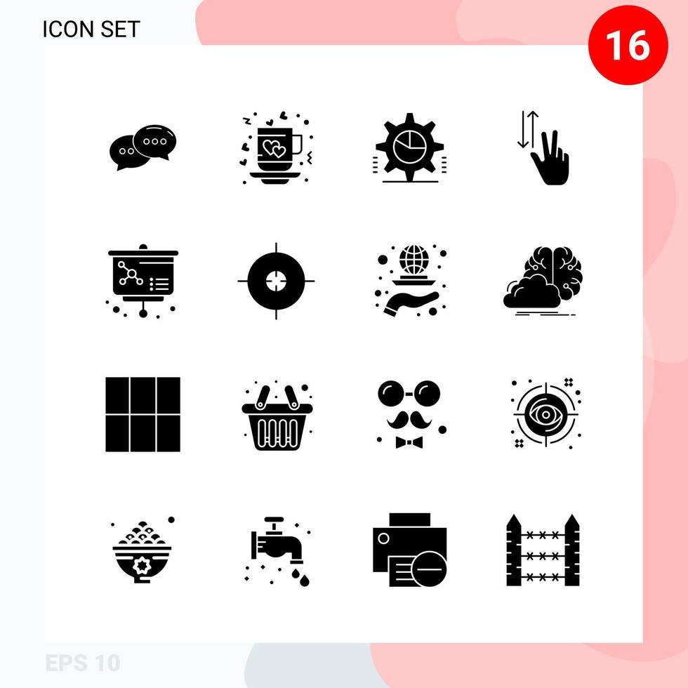 pack vectoriel de 16 icônes dans un pack de glyphes créatifs de style solide isolé sur fond blanc pour le web et mobile fond vectoriel d'icône noire créative