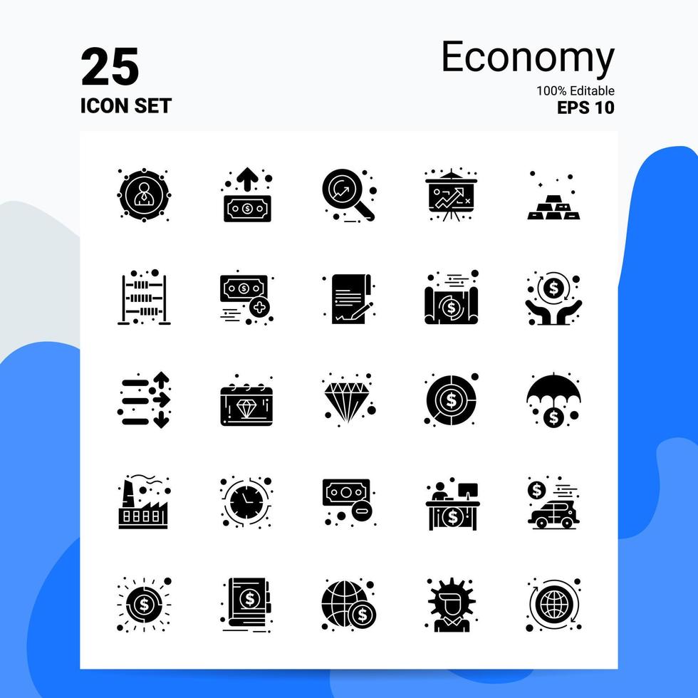 25 économie jeu d'icônes 100 eps modifiables 10 fichiers idées de concept de logo d'entreprise conception d'icône de glyphe solide vecteur