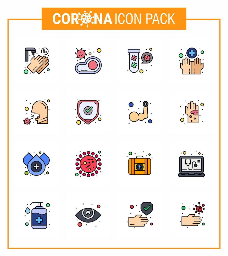prévention des coronavirus ensemble d'icônes 16 icône de ligne remplie de couleur plate telle que le lavage des tubes de mains de virus d'hygiène coronavirus viral 2019nov éléments de conception de vecteur de maladie