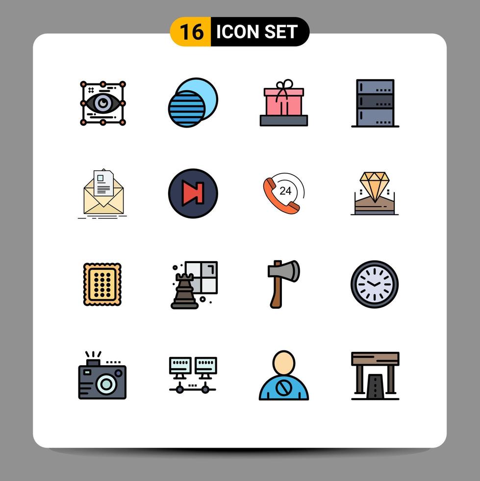 symboles d'icônes universelles groupe de 16 lignes modernes remplies de couleurs plates d'appareils de messagerie soleil données nature éléments de conception vectoriels créatifs modifiables vecteur