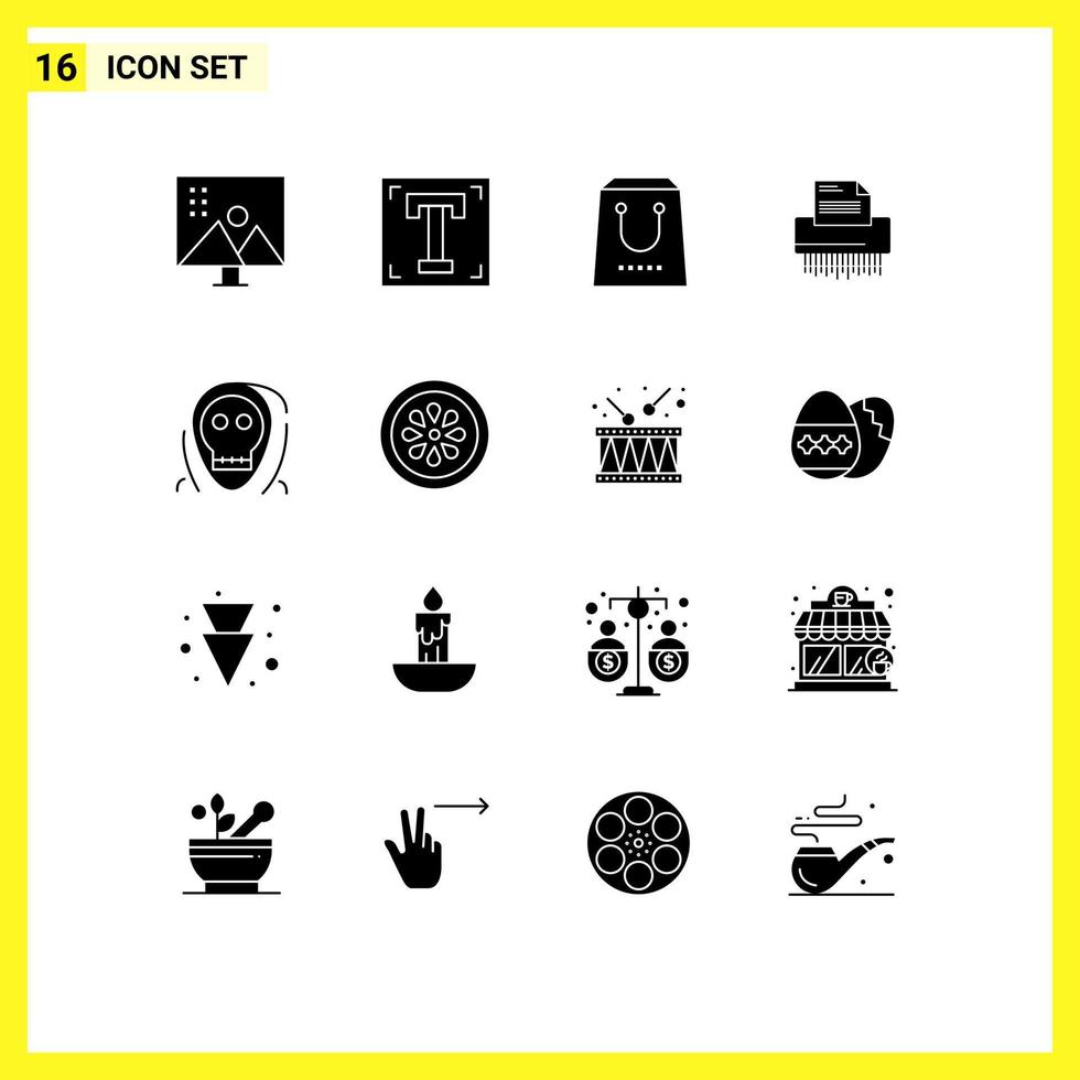 ensemble de pictogrammes de 16 glyphes solides simples du programme de déchiquetage de données acheter e éléments de conception vectoriels modifiables vecteur