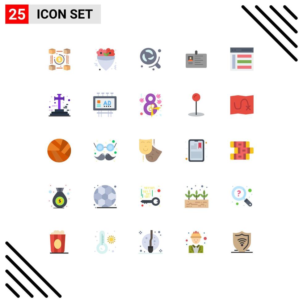 groupe de 25 signes et symboles de couleurs plates pour les éléments de conception vectoriels modifiables de la science des affaires de crêpe d'entreprise de carte d'identité vecteur