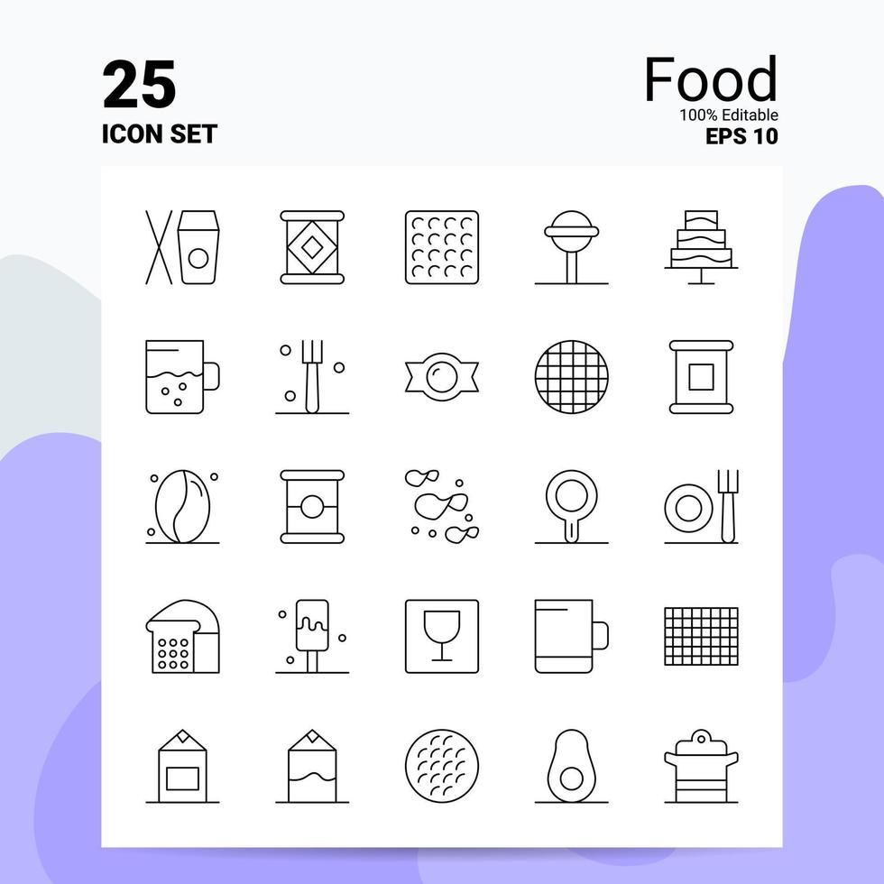 25 jeu d'icônes de nourriture 100 eps modifiables 10 fichiers business logo concept idées ligne icône design vecteur