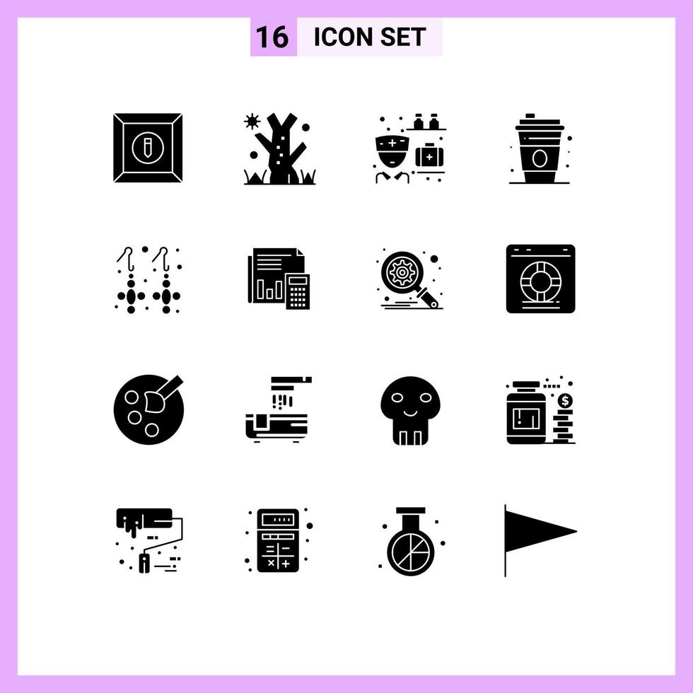 16 concept de glyphe solide pour les sites Web mobiles et les applications audit pierres précieuses pharmacien mode canada éléments de conception vectoriels modifiables vecteur