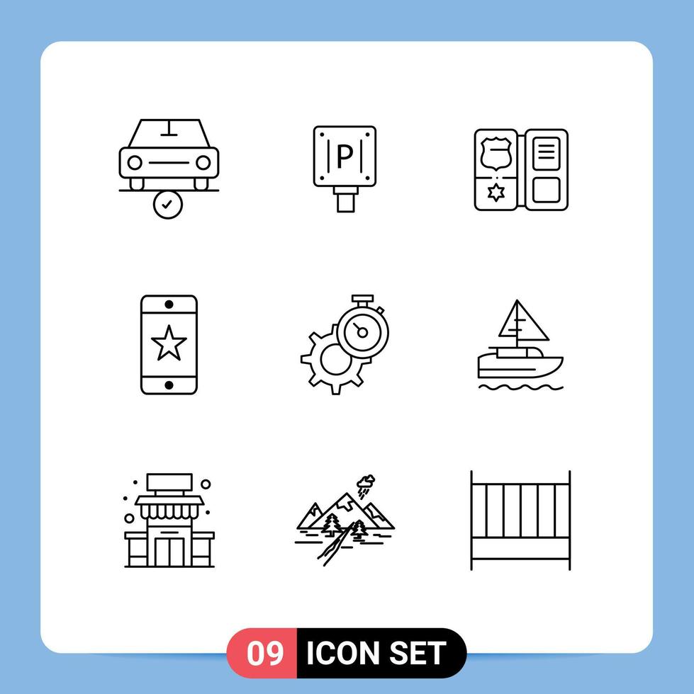 pack d'icônes vectorielles de stock de 9 signes et symboles de ligne pour les éléments de conception vectoriels modifiables d'étoile de récompense d'hôtel de dispositif de minuterie vecteur