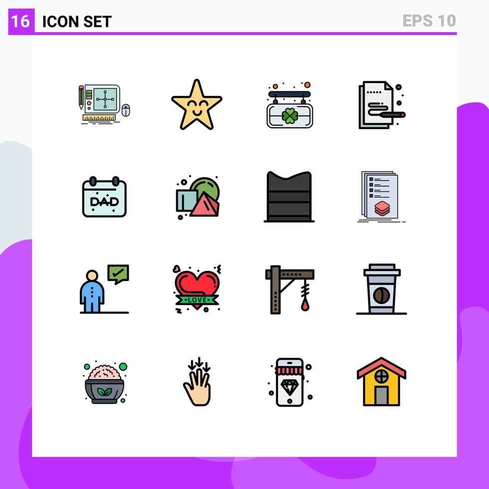 16 concept de ligne remplie de couleurs plates pour les sites Web mobiles et applications père calendrier tableau stylo peinture éléments de conception vectoriels créatifs modifiables vecteur