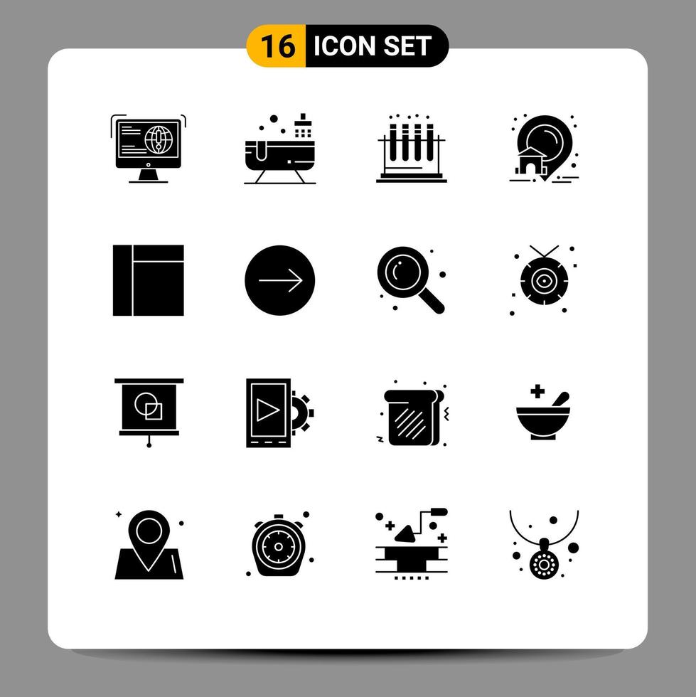 groupe de 16 signes et symboles de glyphes solides pour l'emplacement de la grille tube de maison d'eau éléments de conception vectoriels modifiables vecteur