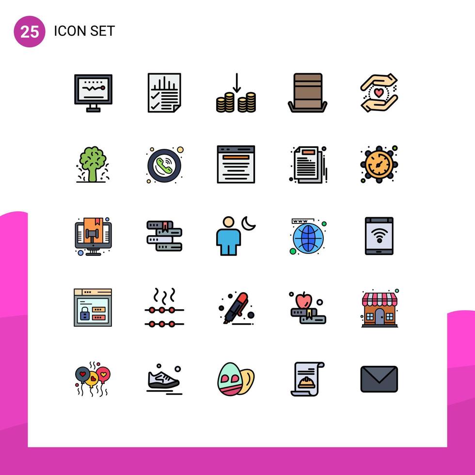 25 interface utilisateur ligne remplie pack de couleurs plates de signes et symboles modernes d'affaires haut rapport chapeau argent éléments de conception vectoriels modifiables vecteur