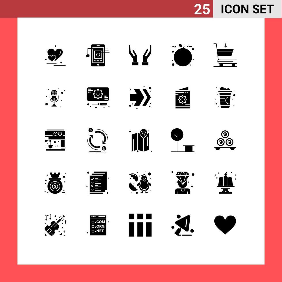 25 concept de glyphe solide pour les sites Web mobiles et applications mic commerce care cart orange éléments de conception vectoriels modifiables vecteur