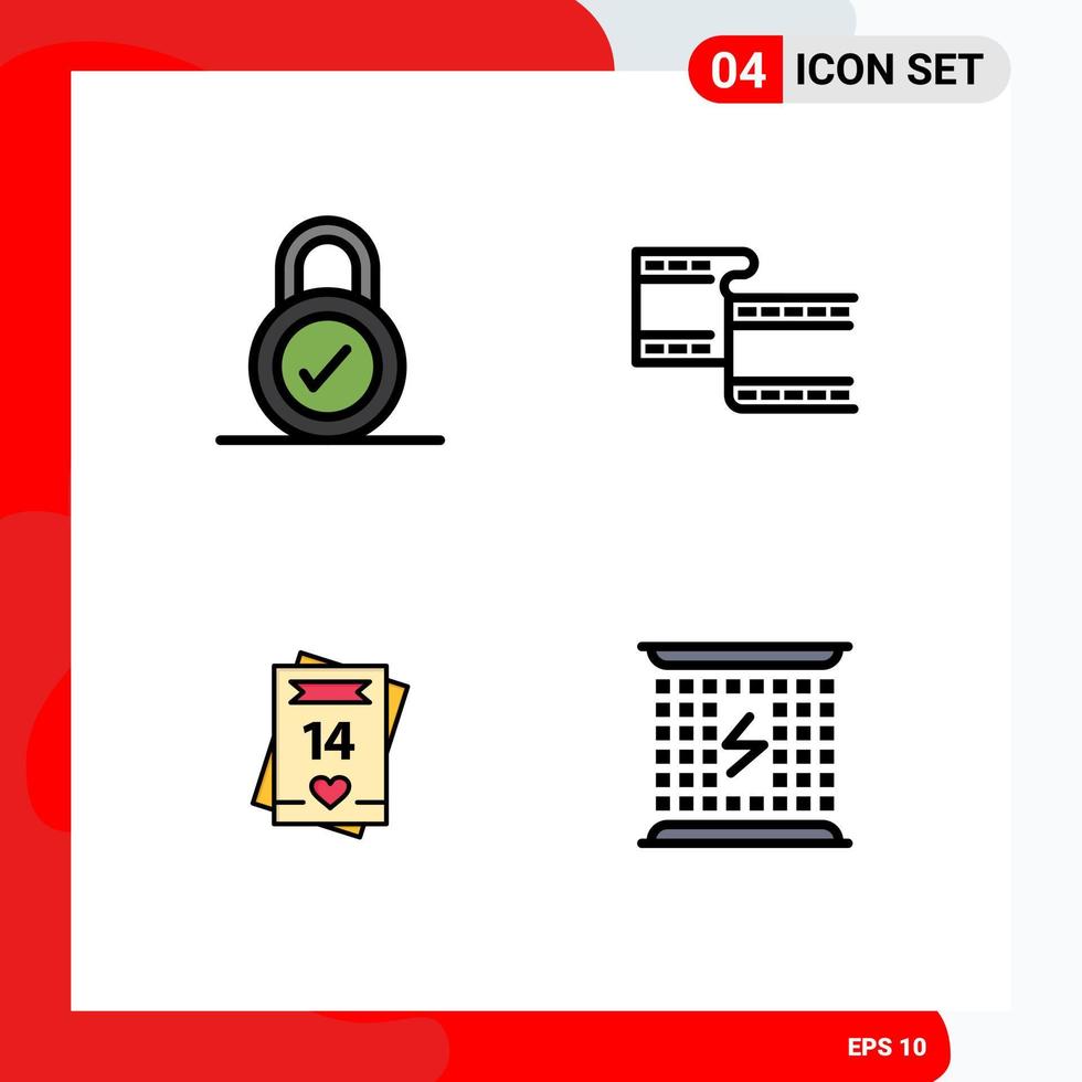 4 icônes créatives signes et symboles modernes de verrouillage amour filam feb charge éléments de conception vectoriels modifiables vecteur