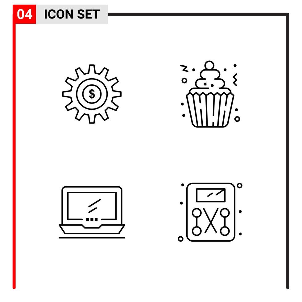 4 icônes générales pour la conception de sites Web d'impression et d'applications mobiles 4 signes de symboles de contour isolés sur fond blanc 4 pack d'icônes fond de vecteur d'icône noire créative