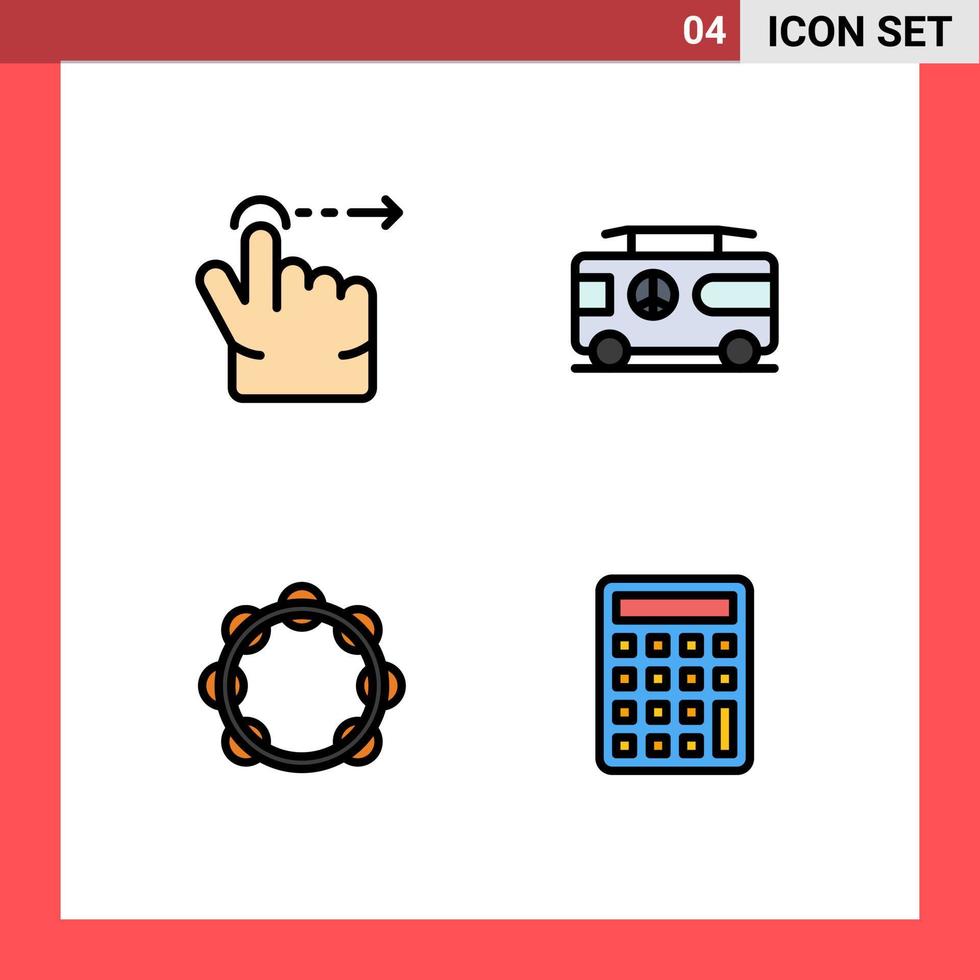 4 icônes créatives signes et symboles modernes de la musique des doigts combo van tambourin éléments de conception vectoriels modifiables vecteur