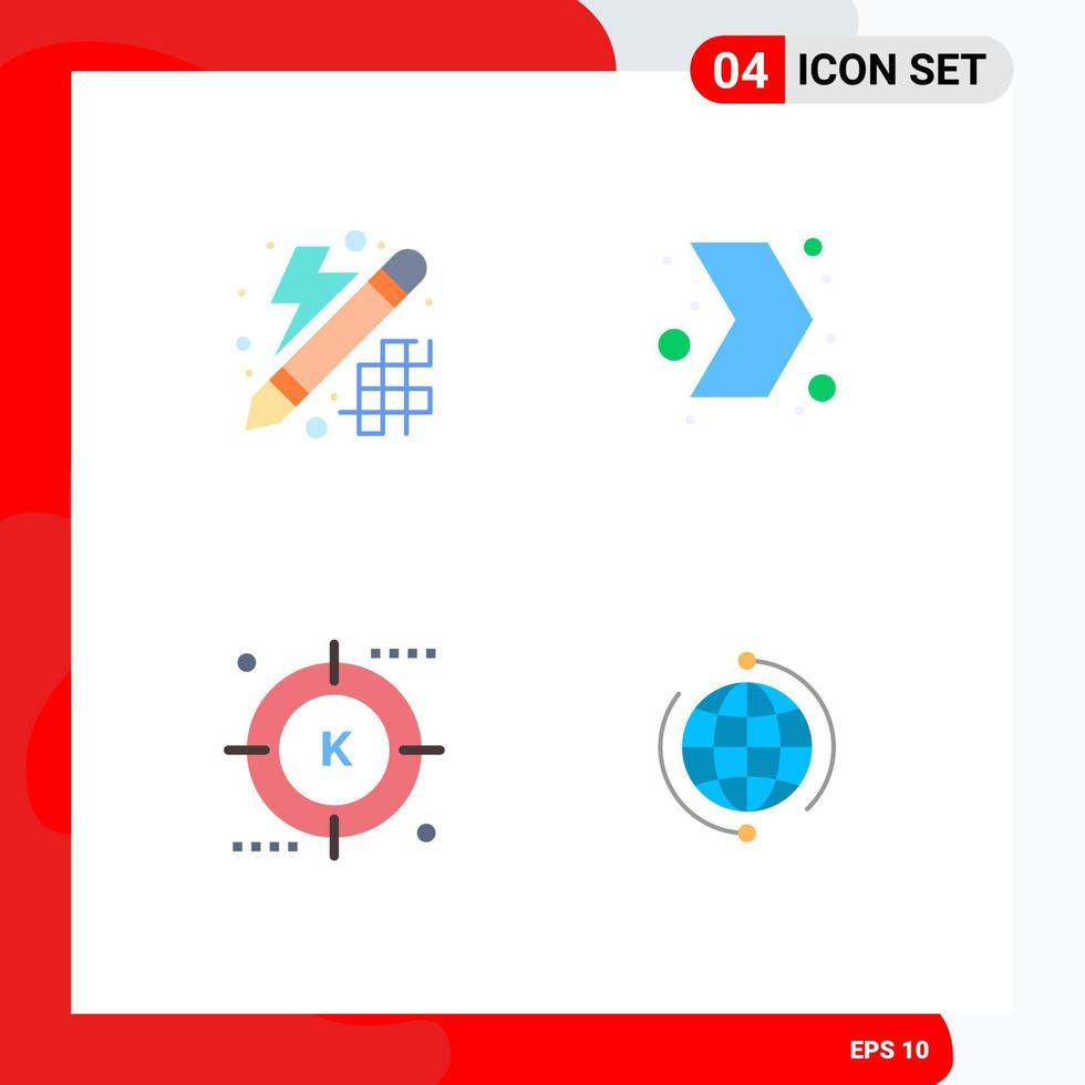 interface mobile icône plate ensemble de 4 pictogrammes d'éléments de conception vectoriels modifiables d'optimisation multimédia de pensée de mots clés créatifs vecteur