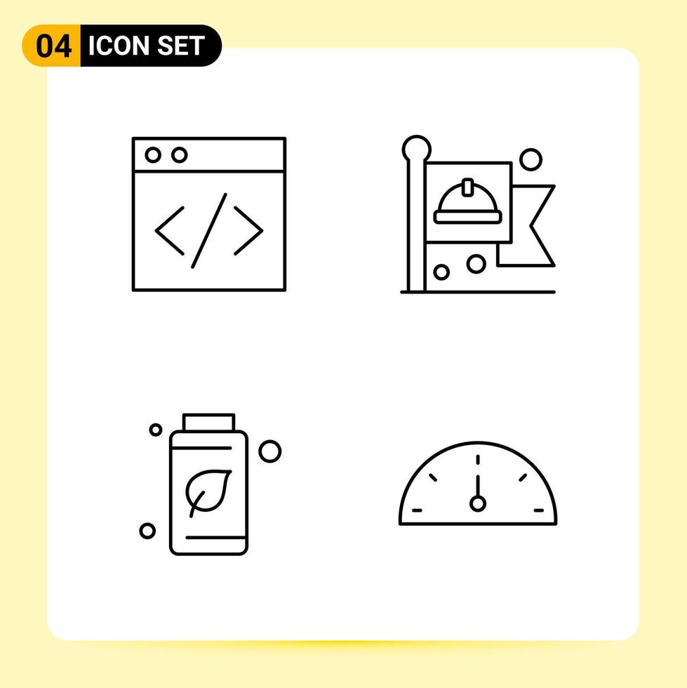 4 icônes créatives pour la conception de sites Web modernes et des applications mobiles réactives 4 signes de symboles de contour sur fond blanc 4 pack d'icônes fond de vecteur d'icône noire créative