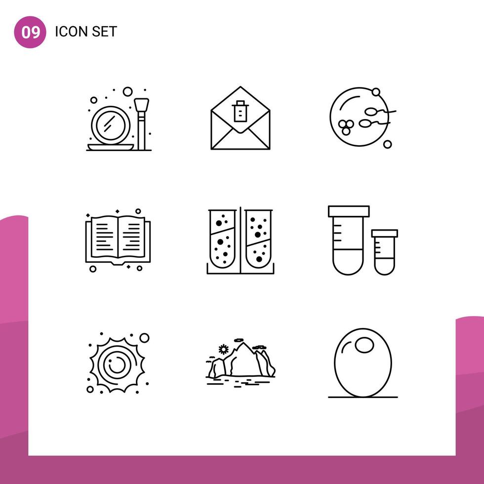 pack de 9 signes et symboles de contours modernes pour les supports d'impression Web tels que les appareils de procréation chimique de test de laboratoire lire des éléments de conception vectoriels modifiables vecteur