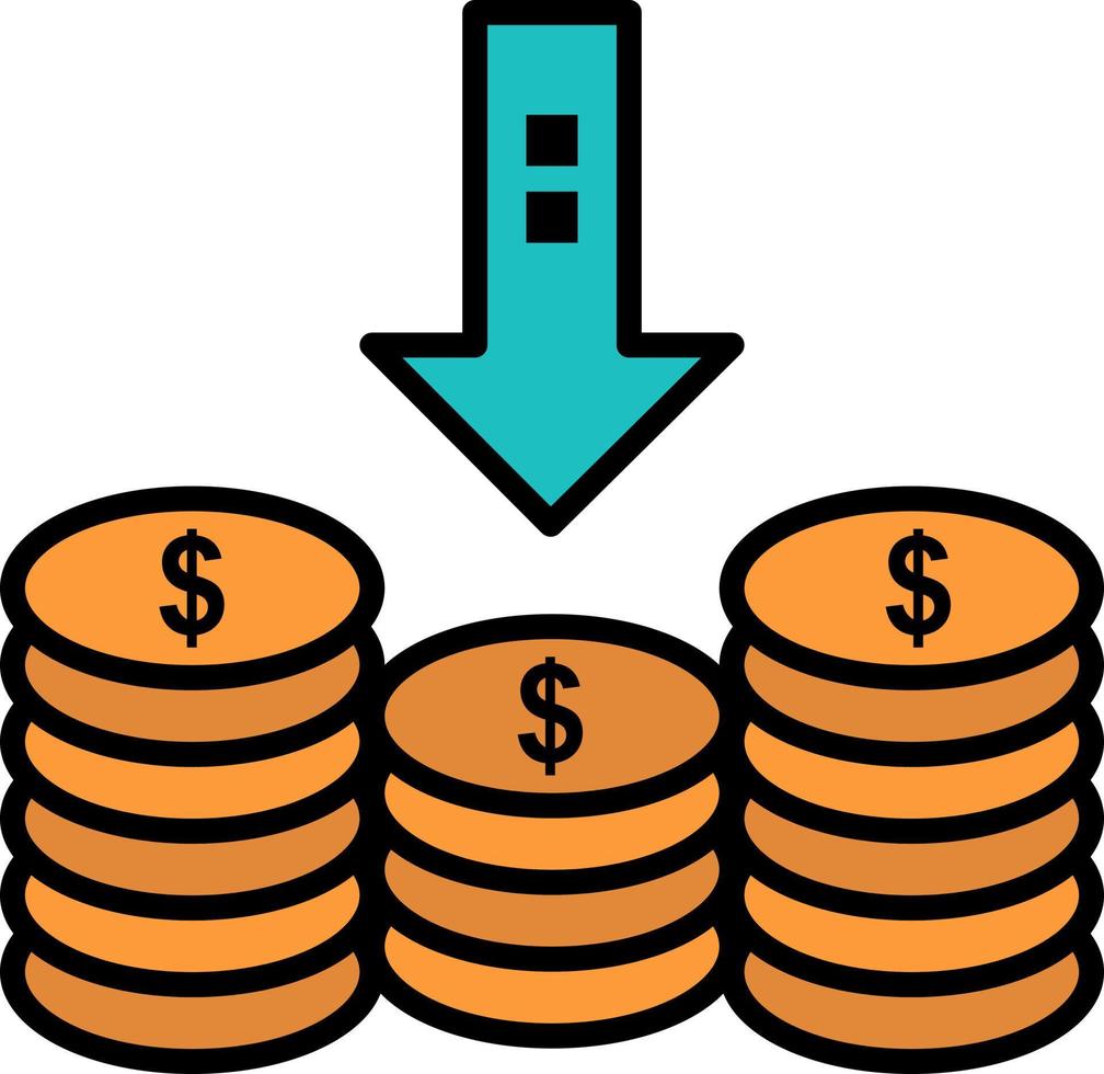 pièces de monnaie argent comptant flèche vers le bas icône de couleur plate icône vecteur modèle de bannière