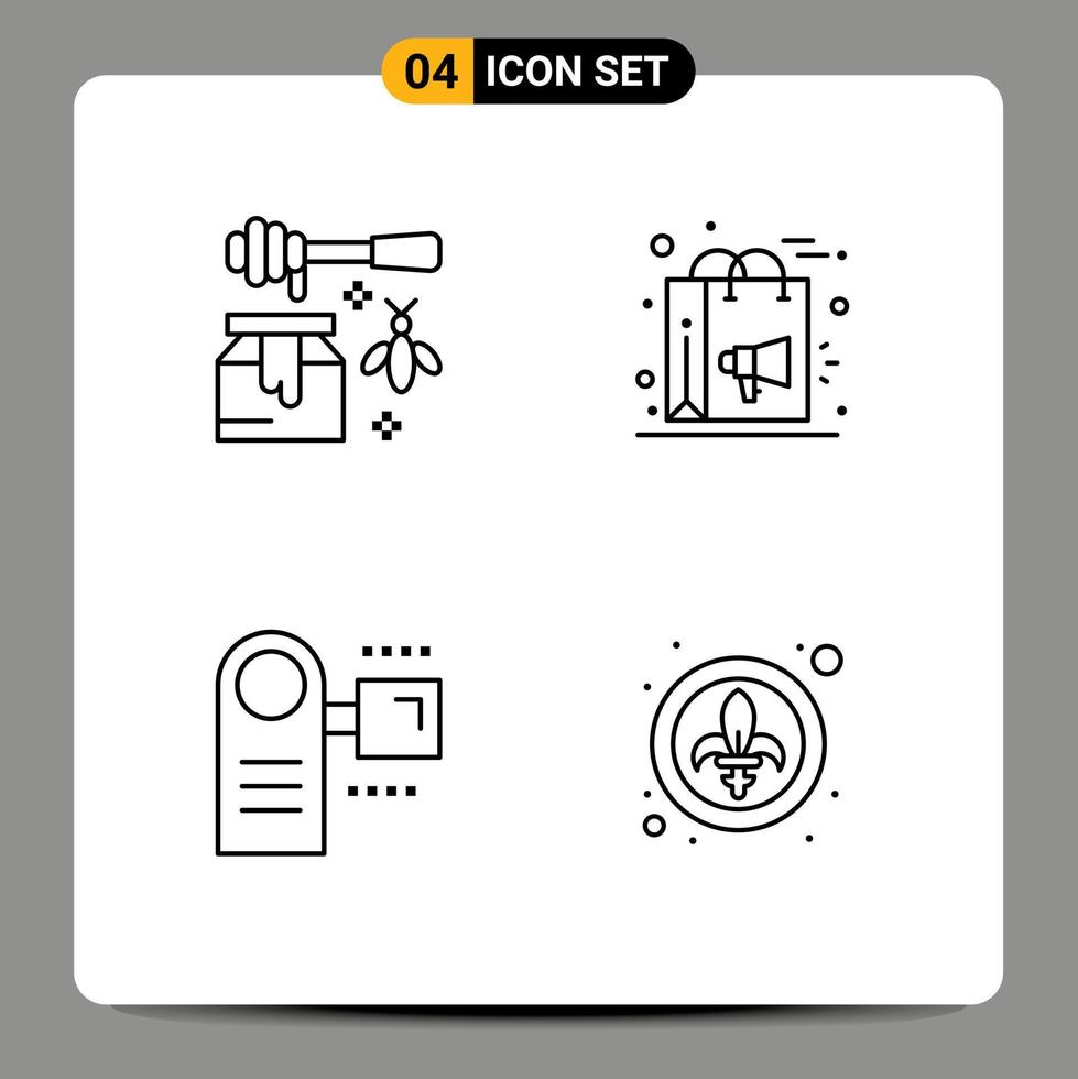 pack d'interface utilisateur de 4 couleurs plates de base remplies d'éléments de conception vectoriels modifiables électriques de marketing doux de caméscope d'abeille vecteur