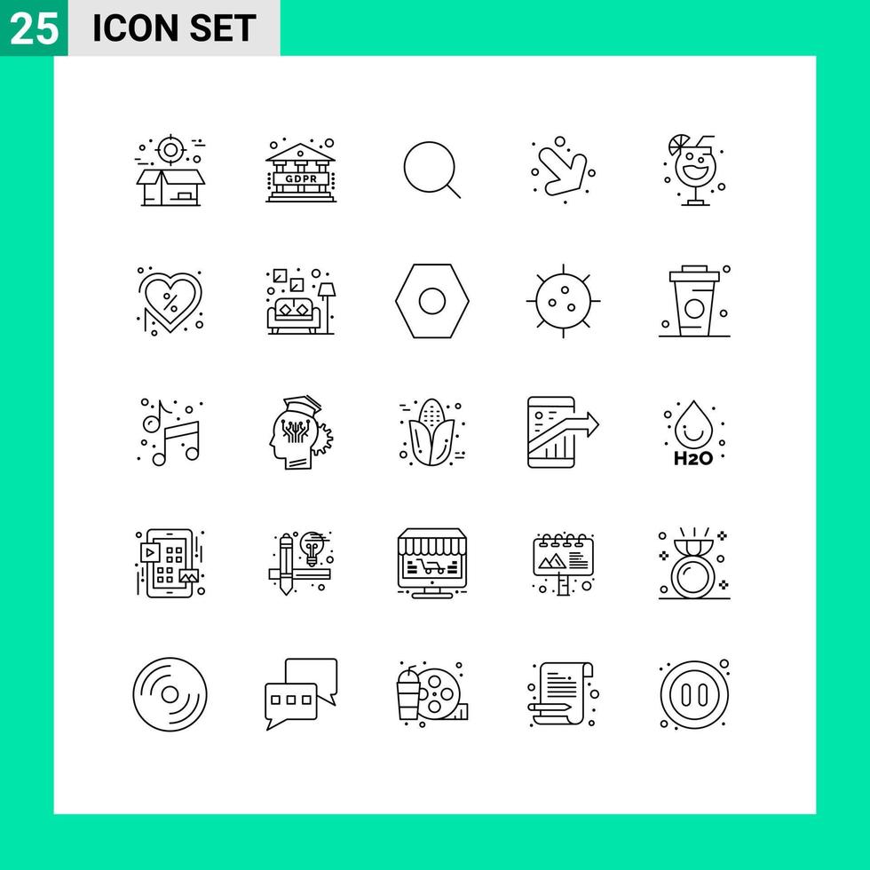 groupe de 25 lignes modernes définies pour la recherche de nuit de boisson éléments de conception vectoriels modifiables flèche droite vecteur