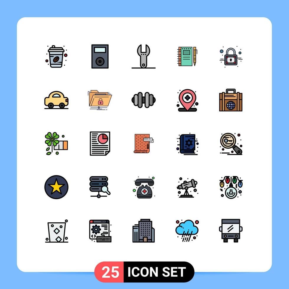 25 icônes créatives signes et symboles modernes de cahier de technologie de crayon fermé carnet de croquis éléments de conception vectoriels modifiables vecteur