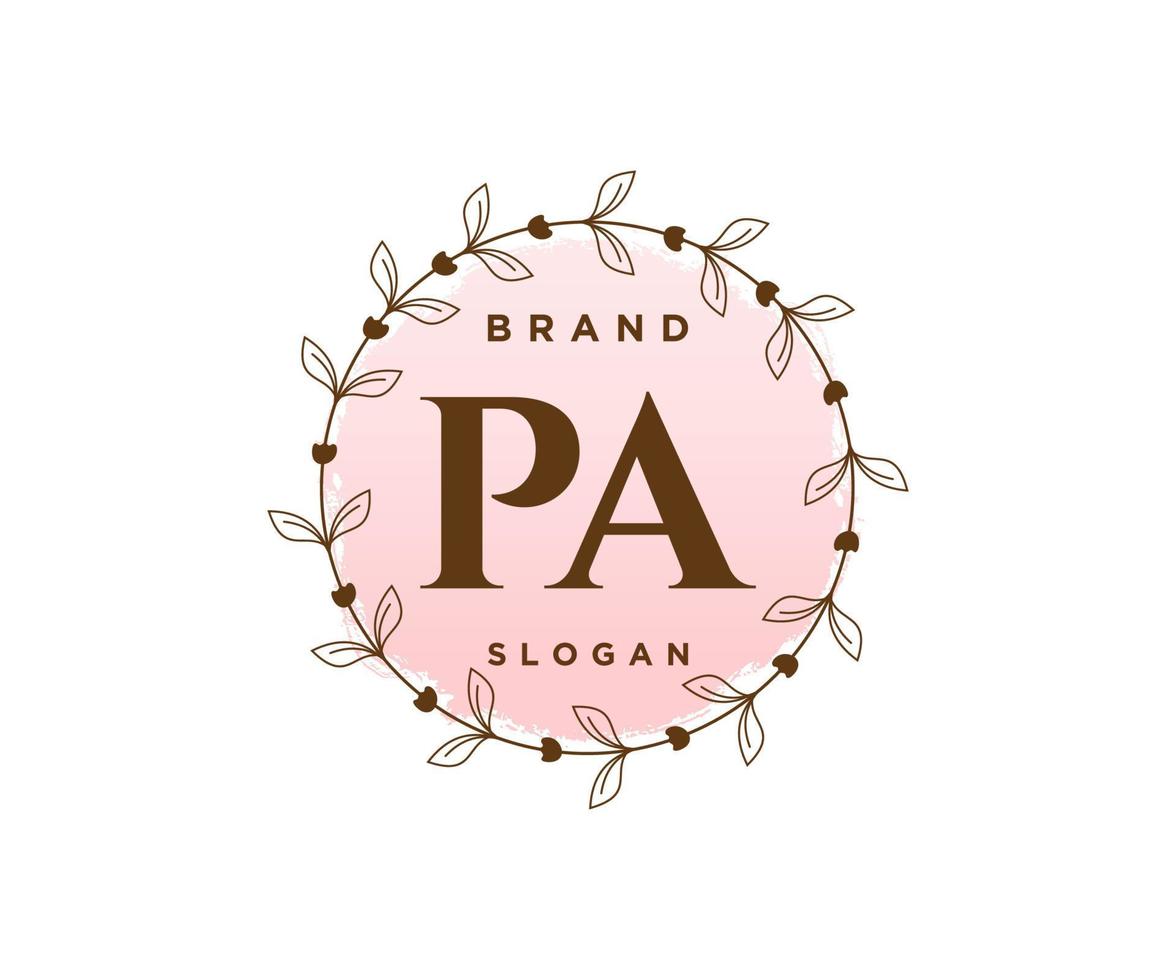 initiale pa logo féminin. utilisable pour les logos nature, salon, spa, cosmétique et beauté. élément de modèle de conception de logo vectoriel plat.