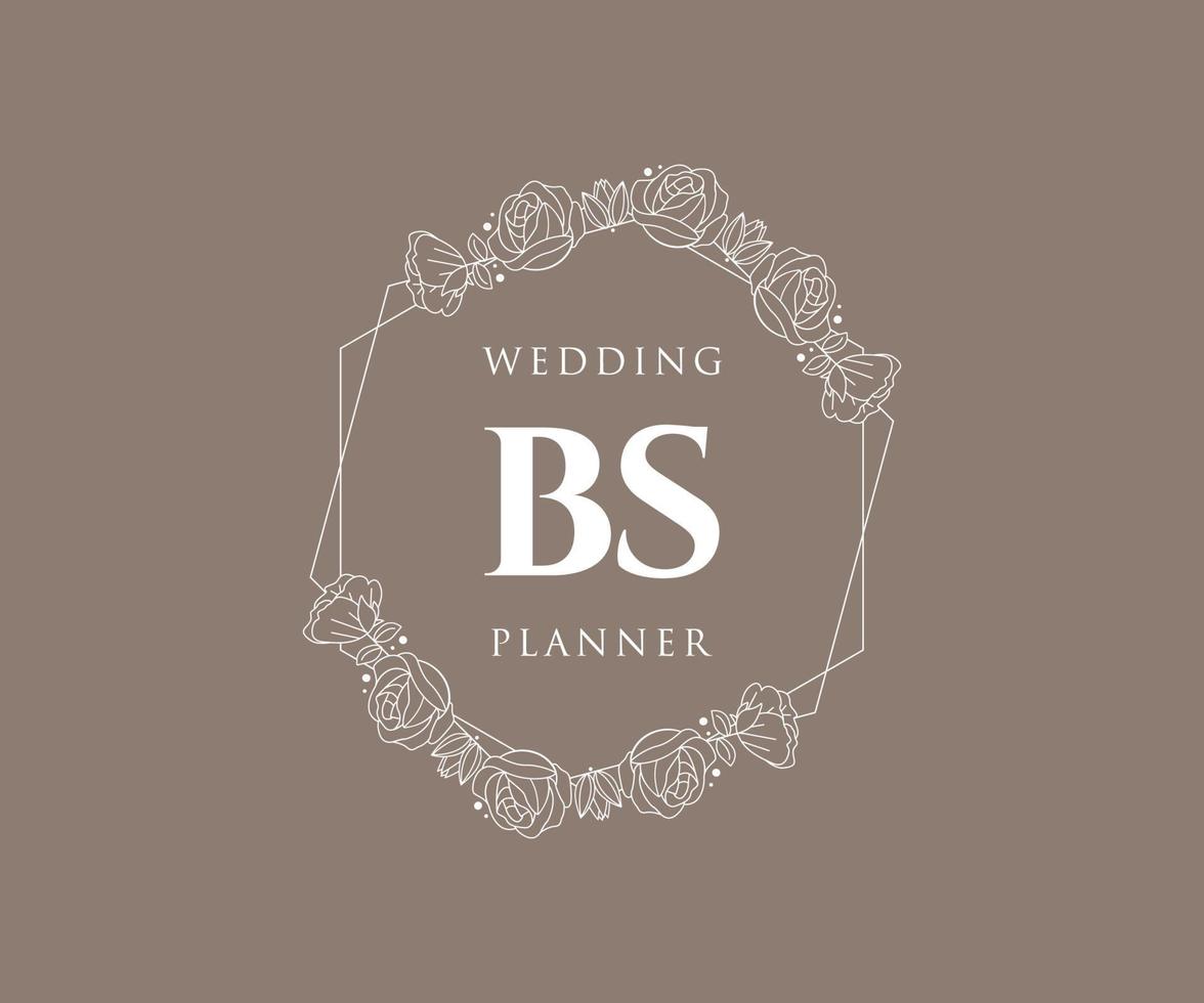 bs initiales lettre collection de logos de monogramme de mariage, modèles minimalistes et floraux modernes dessinés à la main pour cartes d'invitation, réservez la date, identité élégante pour restaurant, boutique, café en image vectorielle vecteur