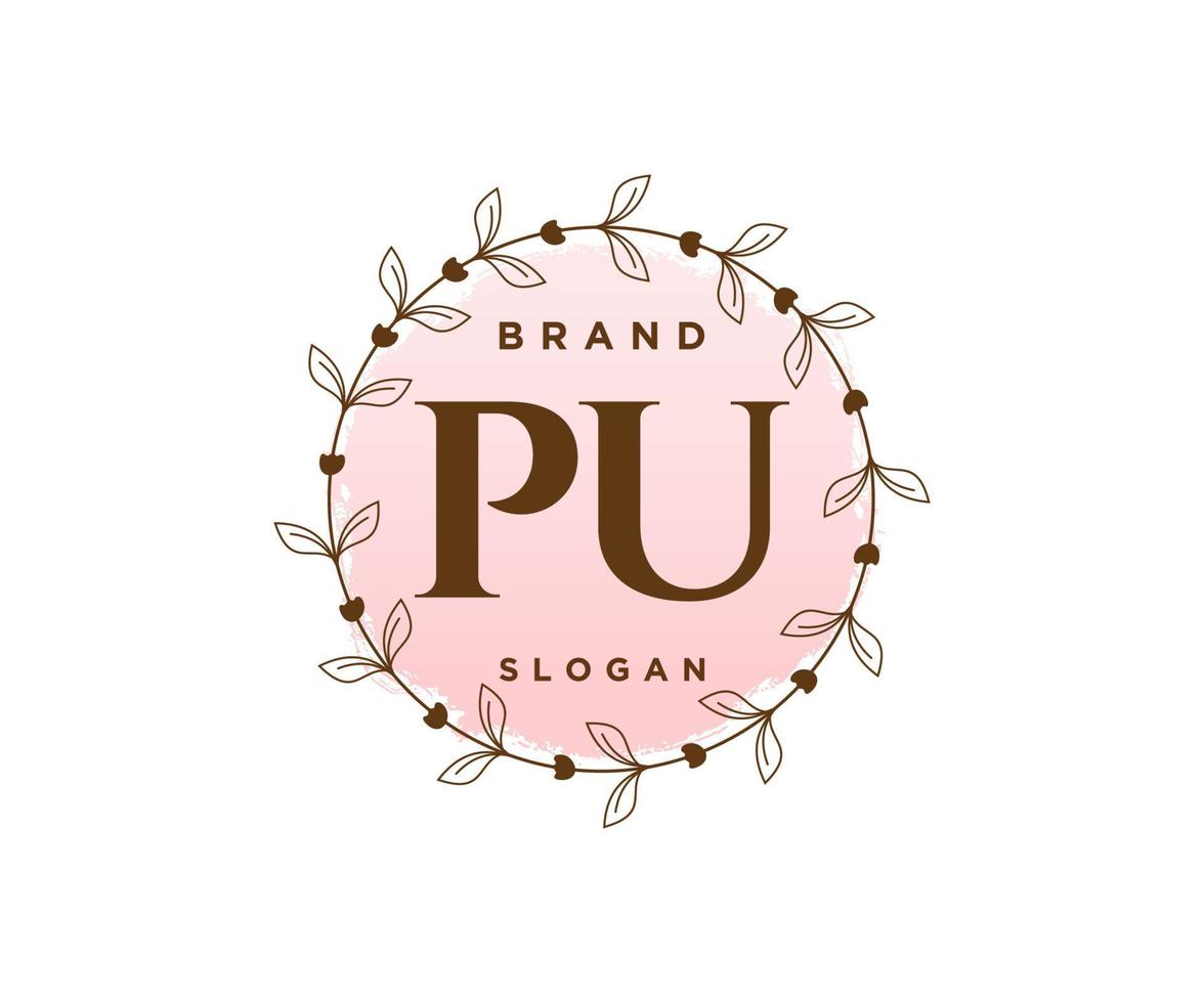 logo féminin initial pu. utilisable pour les logos nature, salon, spa, cosmétique et beauté. élément de modèle de conception de logo vectoriel plat.