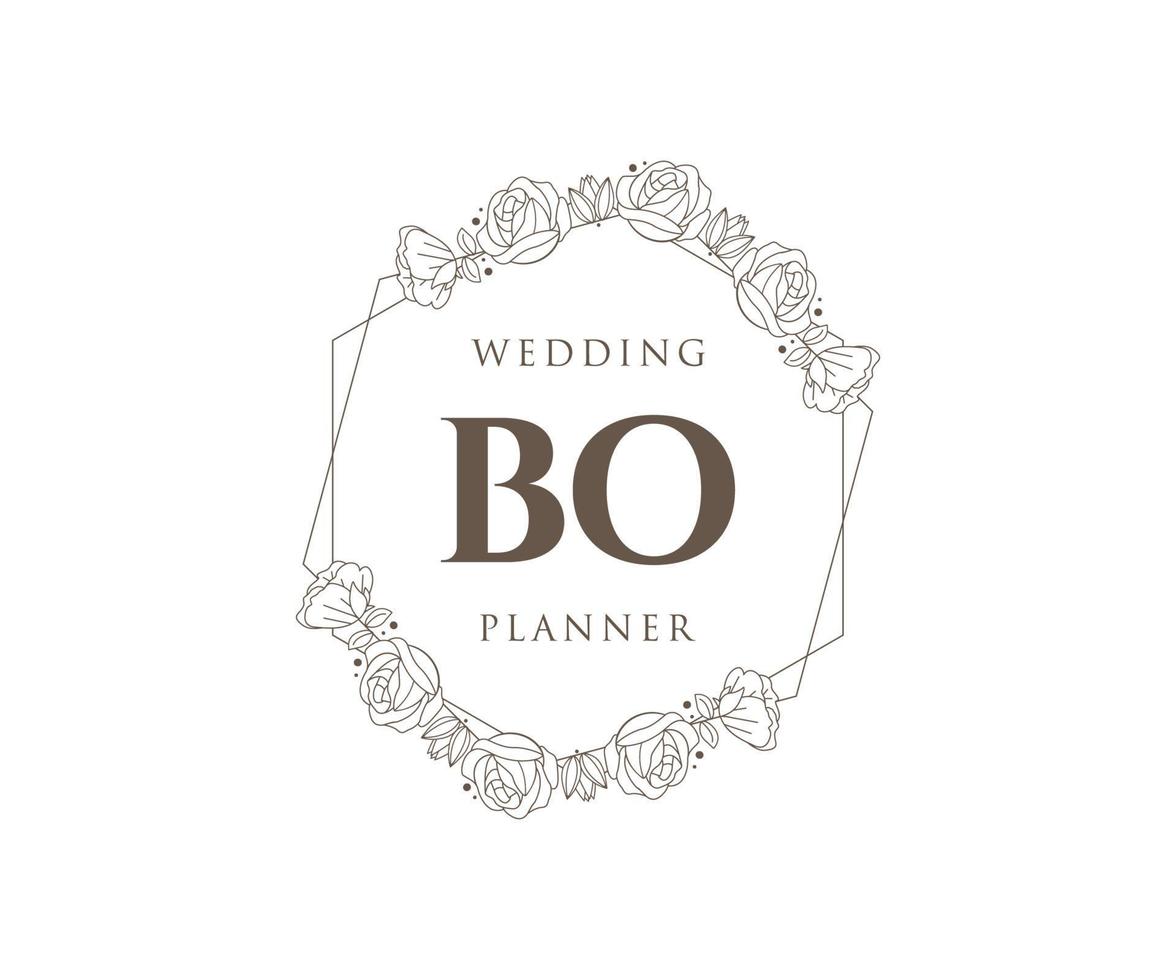 bo initiales lettre mariage monogramme logos collection, modèles minimalistes et floraux modernes dessinés à la main pour cartes d'invitation, réservez la date, identité élégante pour restaurant, boutique, café en image vectorielle vecteur