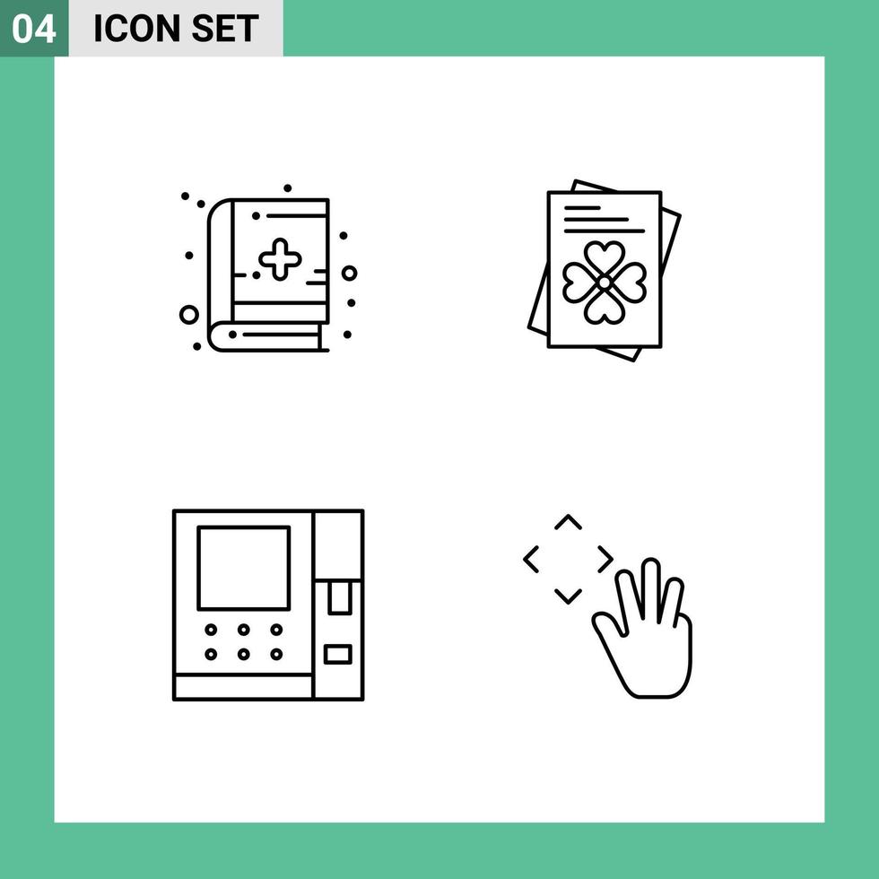 ligne d'interface mobile ensemble de 4 pictogrammes de livre main passeport atm up éléments de conception vectoriels modifiables vecteur