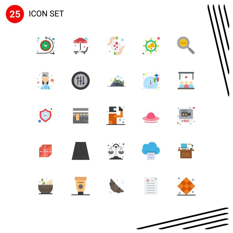 pictogramme ensemble de 25 couleurs plates simples de loupe recherche de code mains code seo éléments de conception vectoriels modifiables vecteur