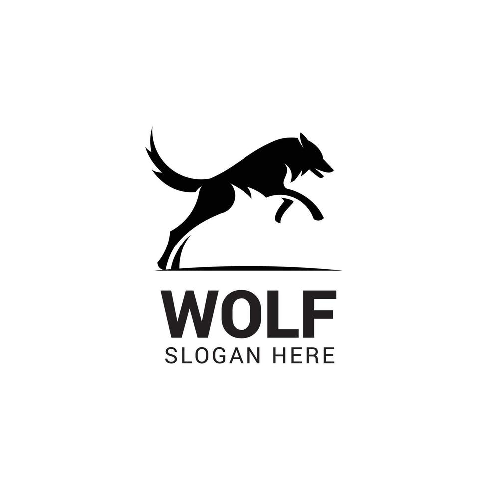 modèle de logo de loup sautant isolé sur fond blanc vecteur