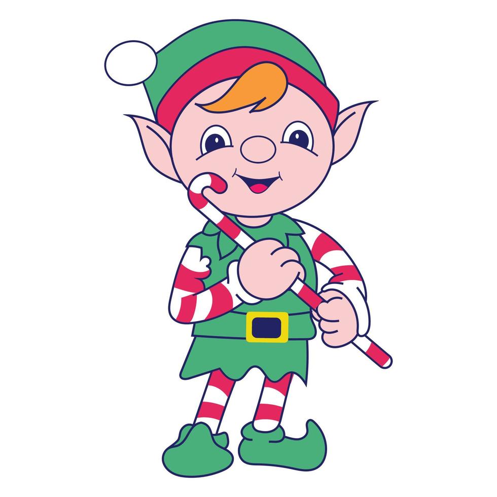 personnage drôle d'elfe de noël, mignons elfes assistants du père noël. vecteur