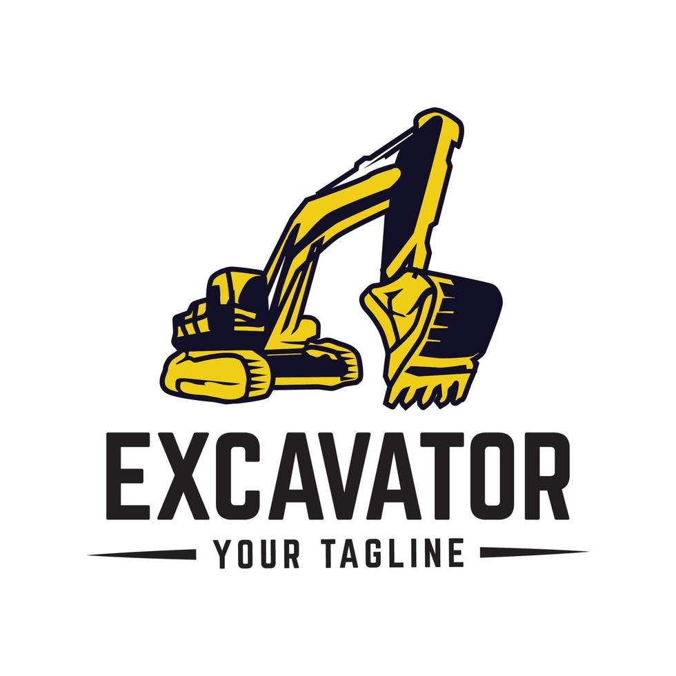 conception d'emblèmes de logo d'excavatrice, machine de construction, modèle de logo d'équipement de construction vecteur