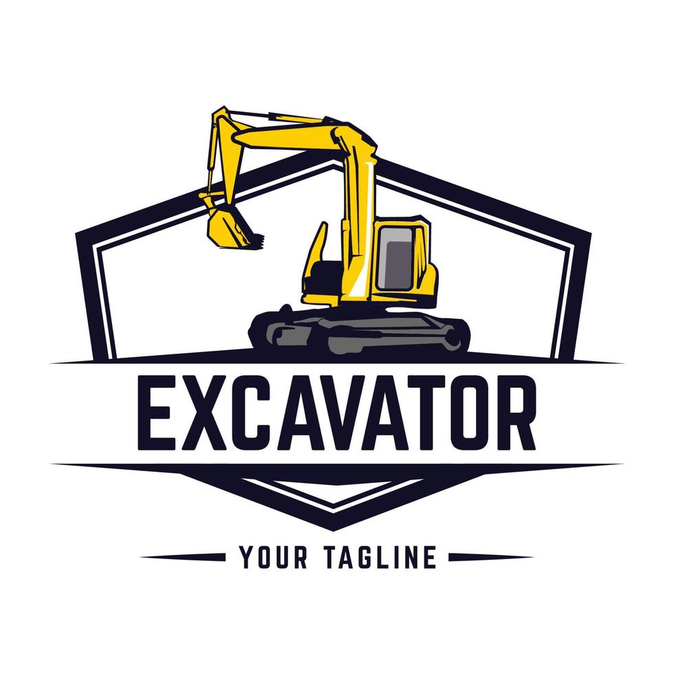 conception d'emblèmes de logo d'excavatrice, machine de construction, modèle de logo d'équipement de construction vecteur