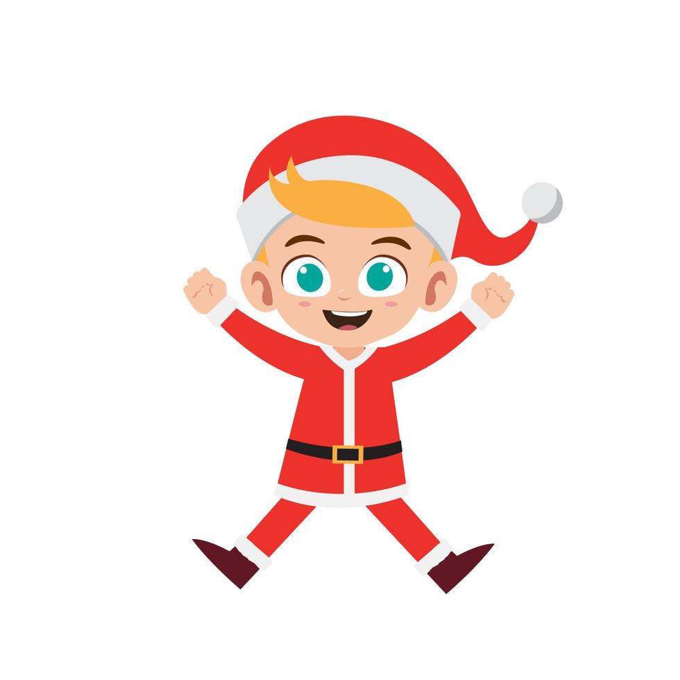 heureux mignon petit garçon vêtu d'une illustration vectorielle de costume de noël rouge vecteur